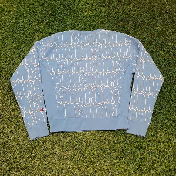 VTG Champion Reverse Weave Sweatshirt Womens M Cropped Boxy Fit Y2K AOP - Picture 5 of 12